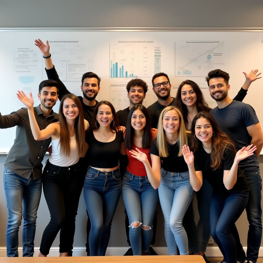 Equipo de una startup tecnológica celebrando